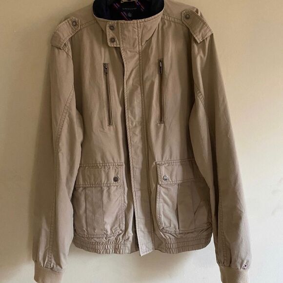 Tommy Hilfiger Men's Tan 100% Cotton Shell Lined Full Zip Snaps Jacket Size XL - Picture 2 of 8